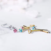 20G Gold Clear Top L Shape Nose Stud. Nose Piercing. Nose Stud